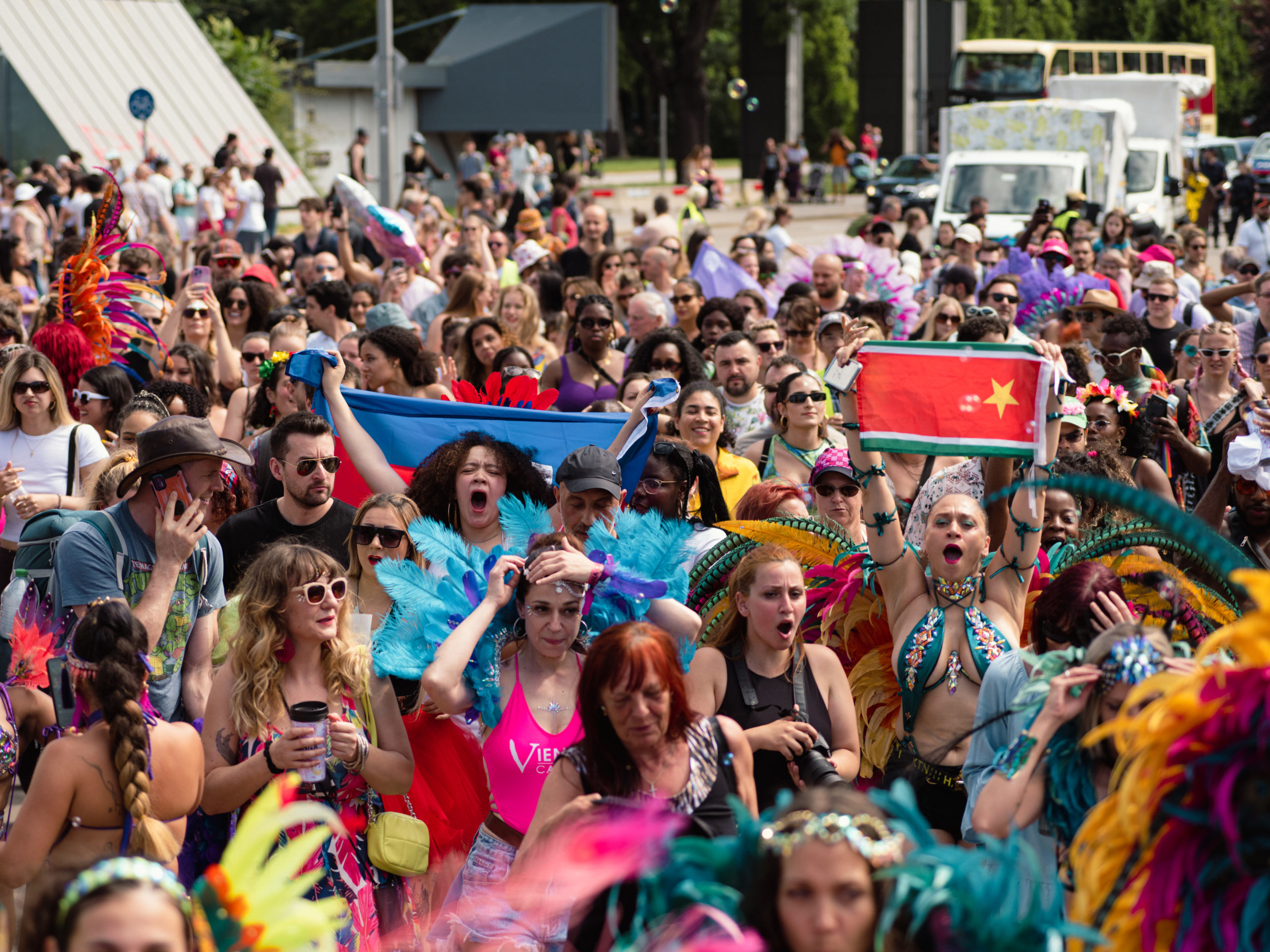 Im Herzen von Wien versammeln sich zahlreiche Menschen, die am Vienna Carnival teilnehmen. Die Straßen sind lebendig und bunt, da einige Teilnehmer Kostüme als Ausdruck ihrer Freiheit tragen. Einige schwenken stolz die Flagge ihres Heimatlandes, um ihre kulturelle Identität in Wien zu repräsentieren.