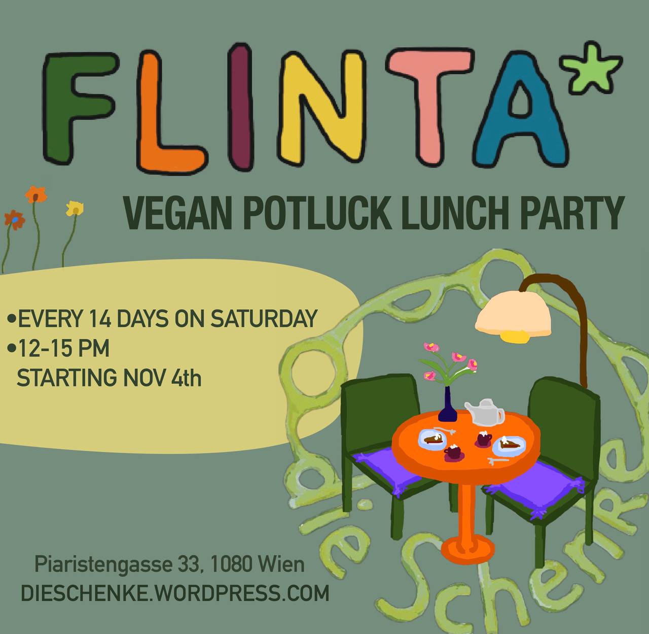 Flyer FLINTA* vegan potluck brunch