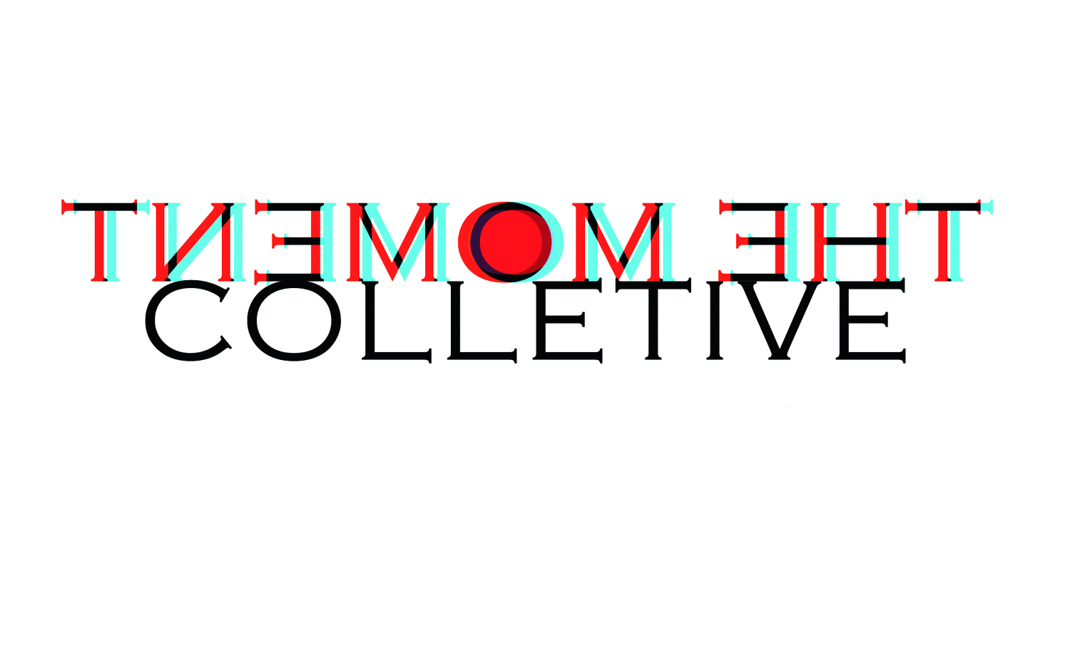 Grün gerahmter Textblock/Logo mit dem Text "The Moment Collective", wobei "The Moment" spiegelverkehrt geschrieben ist