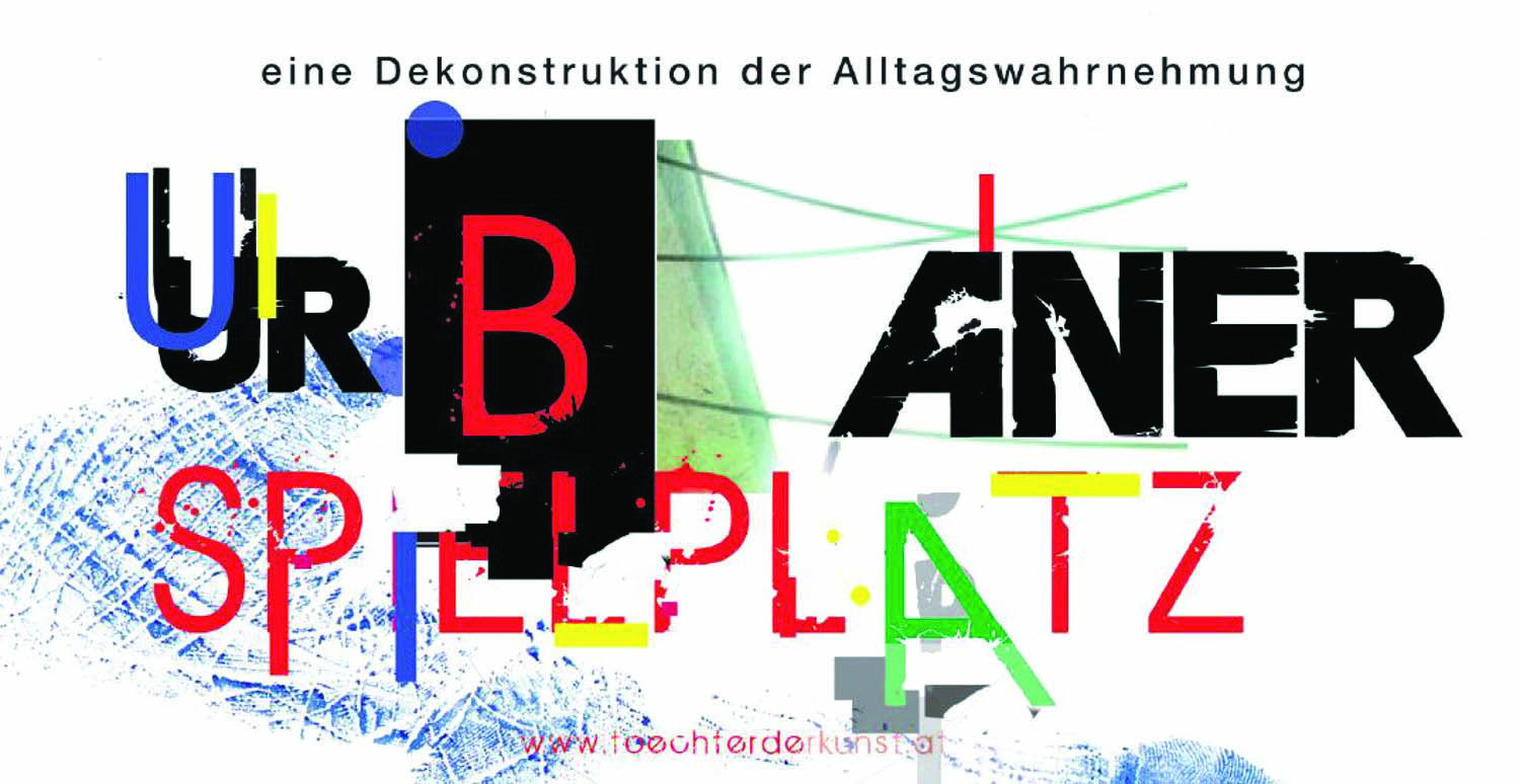 Plakatsujet/Logo, weißer Hintergrund, darauf in Farbe und unterschiedlichen Schriftarten der Titel des Projekts